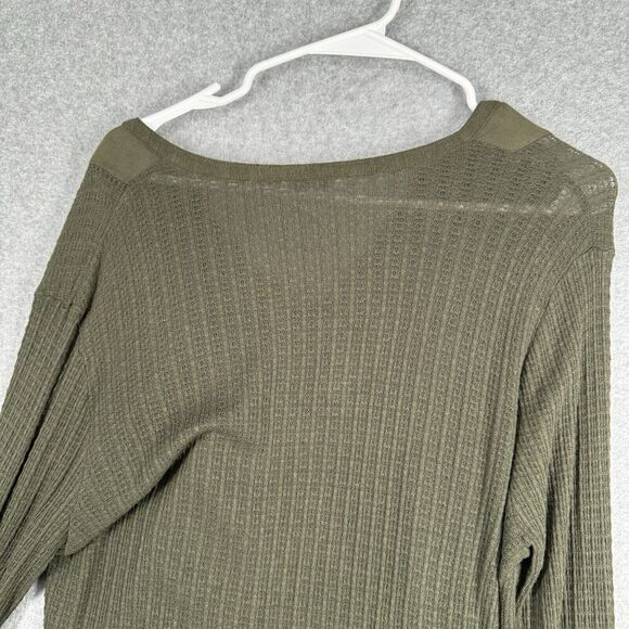LUCKY BRAND Blouse Womens Large Green Linen Blend Top Long Sleeve Boho Knit - Picture 11 of 13
